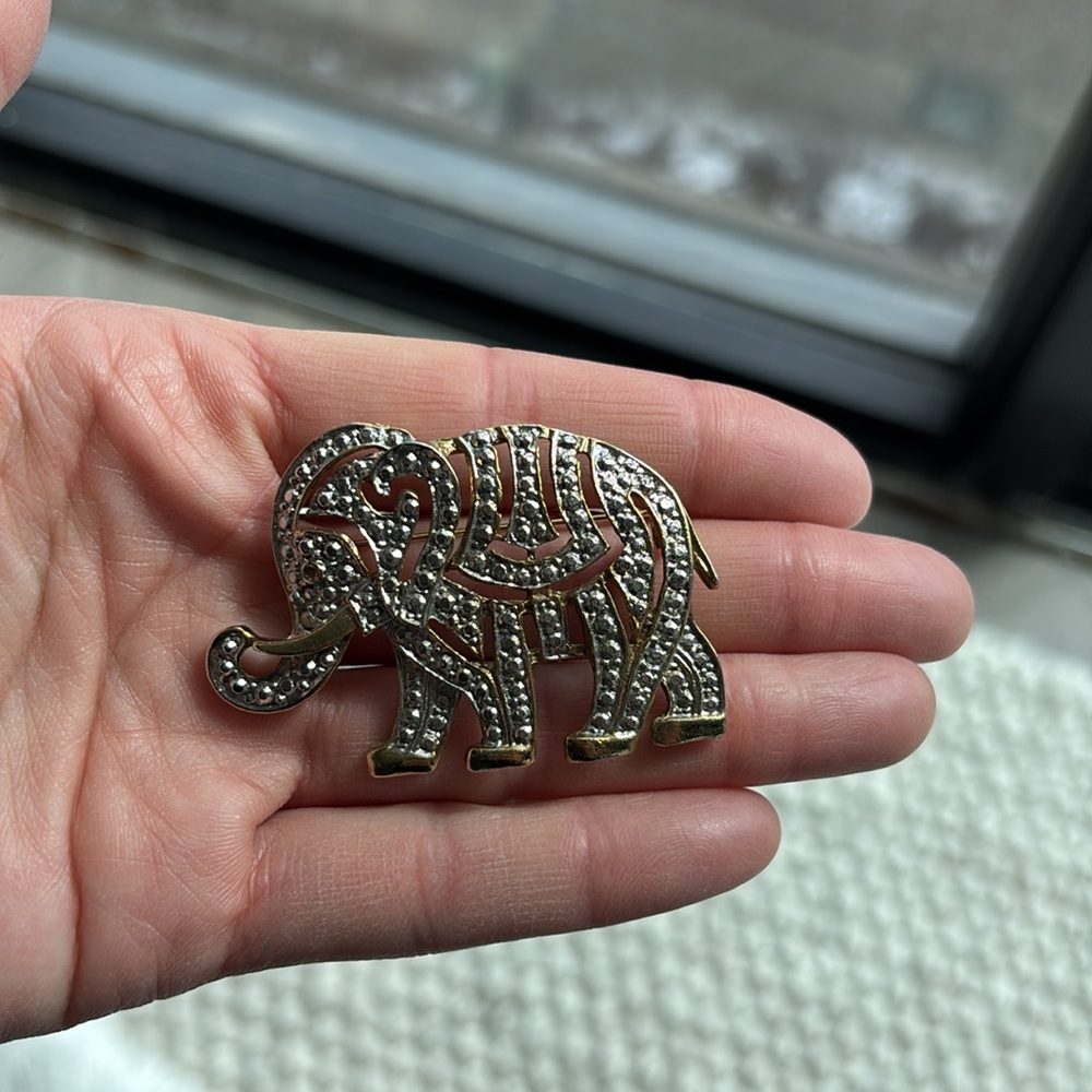 Gold and Silver Elephant Brooch